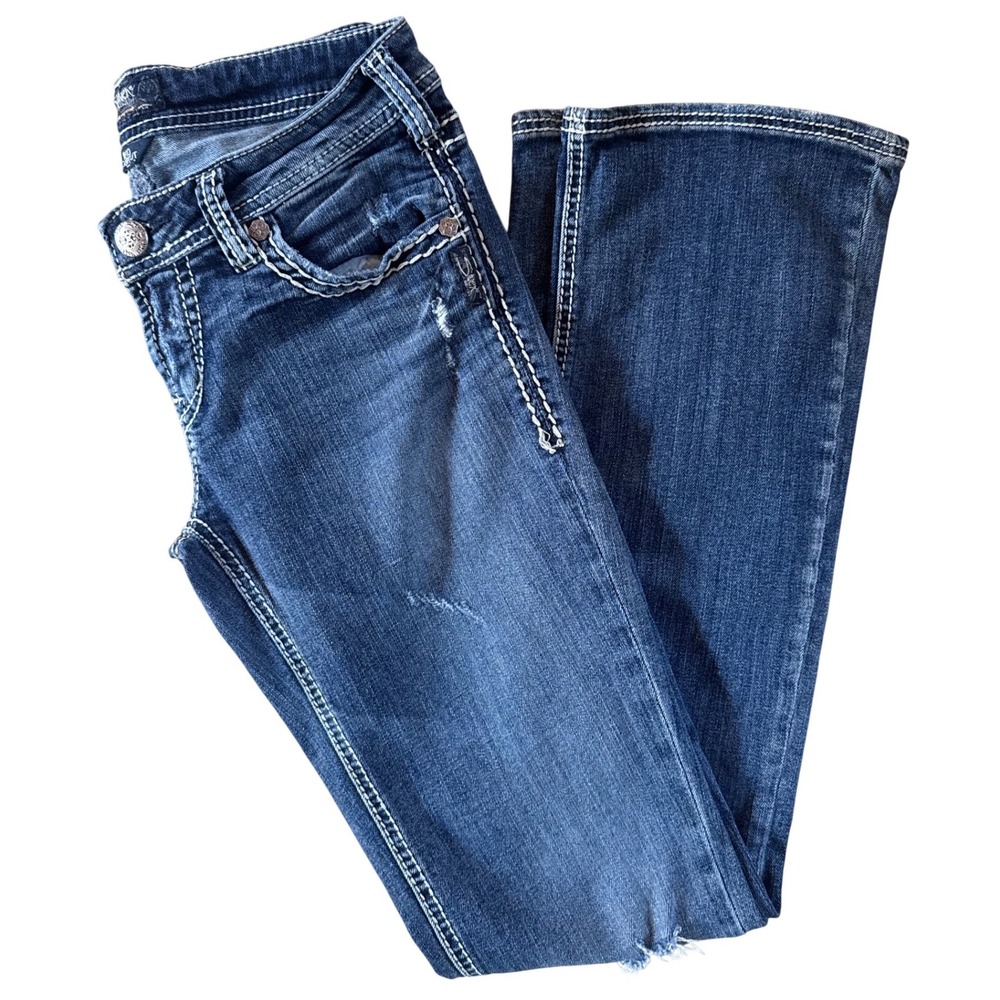 Silver Jeans Co Aiko Bootcut Distressed Medium Wash Thick Stitch Jeans Womens - Picture 7 of 8